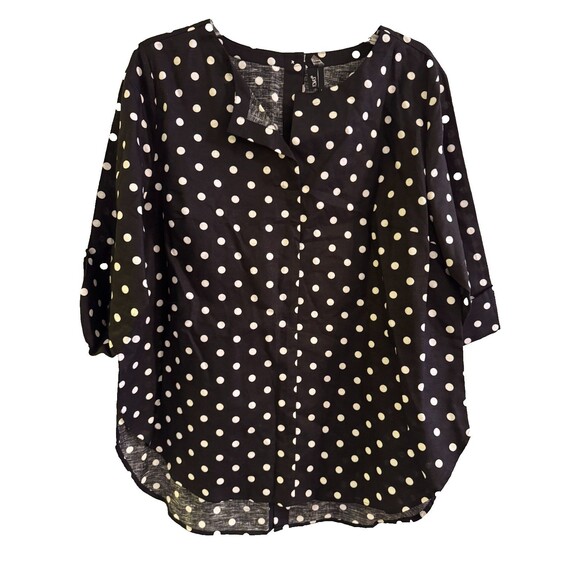 NWT Ravel Black White Blouse Sz. L Linen Blend Polka Dot Womens Button Down Back - Picture 1 of 10